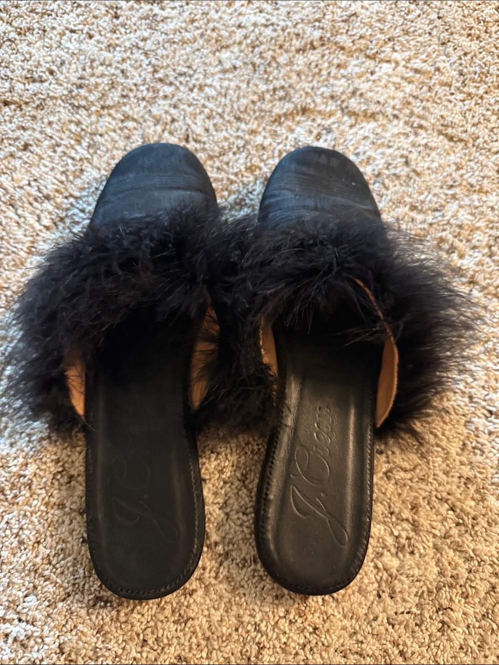 J. Crew Black Faux-Fur Slide Mules